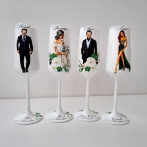 Set 4 pahare, Miri si Nasi, albe, forme