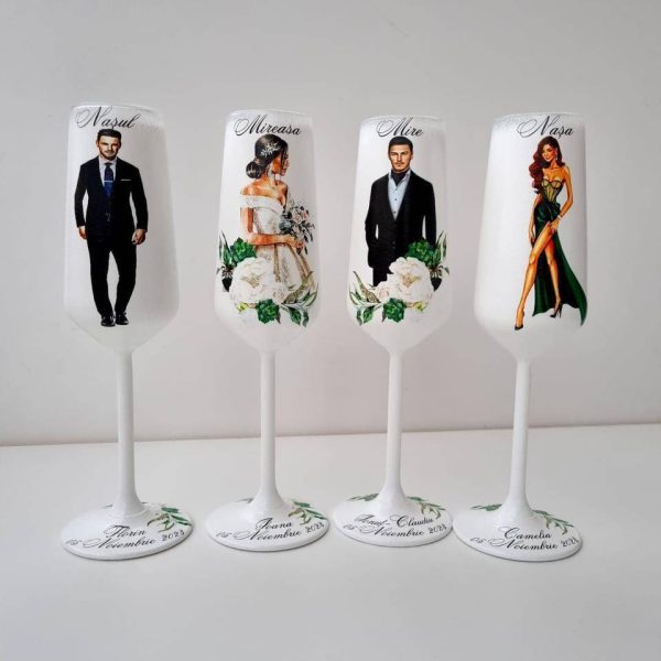Set 4 pahare, Miri si Nasi, albe, forme