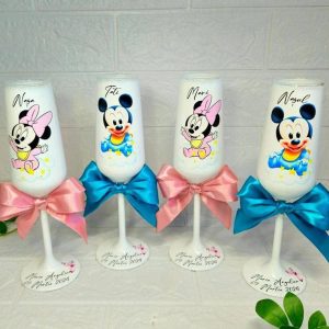 Set 4 Pahare personalizate pentru botez, Minnie si Mickey