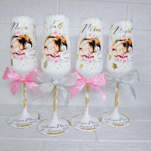 Set 4 Pahare personalizate pentru botez, gold