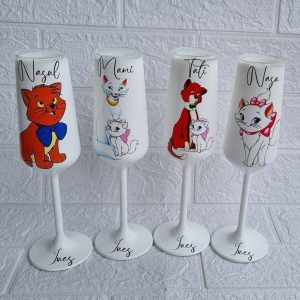 Set 4 Pahare personalizate pentru botez, pisicile aristocrate