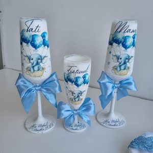 Set 3 Pahare personalizate pentru botez, elefantelul Cici