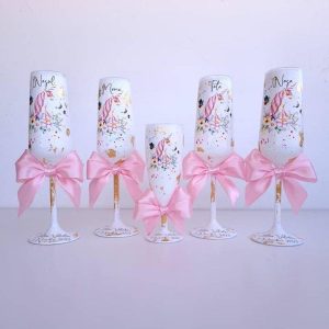Set 5 Pahare personalizate pentru botez, Unicorn