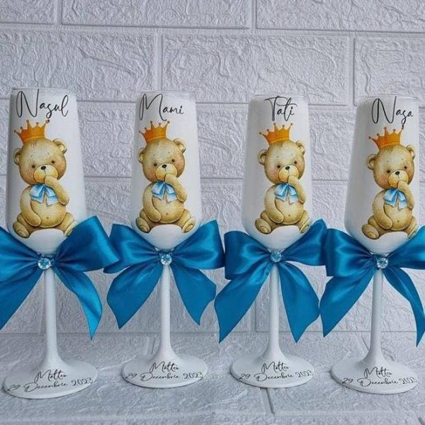 WhatsApp Image 2024-07-29 at 09.57.49 Set 4 Pahare personalizate pentru botez, Ursulet