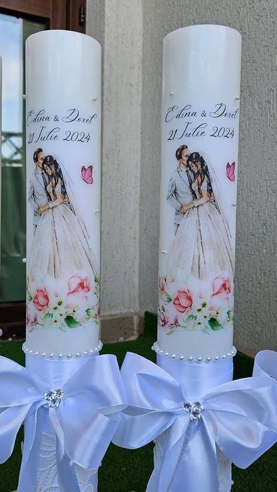 Set 2 Lumânări Clasice pentru Nuntă – Personalizate cu Nume și Dată!