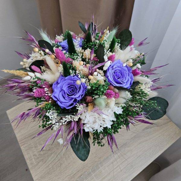 Buchet de Mireasă cu Trandafiri Sapun Albaştri si Plante Uscate si Stabilitate!