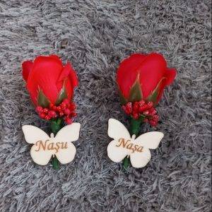 Cocarde Nunta, cu Ecuson de LEMN,Nasi