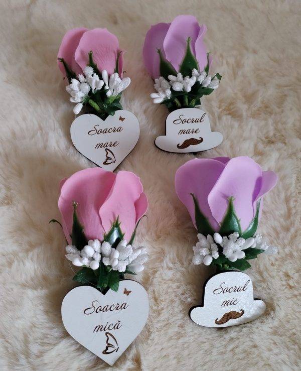 Cocarde Nunta, cu Ecuson de LEMN