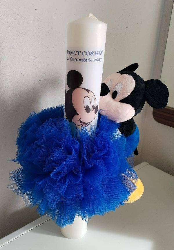 Lumanare BOTEZ,MICKEY MOUSE, Personalizata, 40cm Cu Funda Albastra