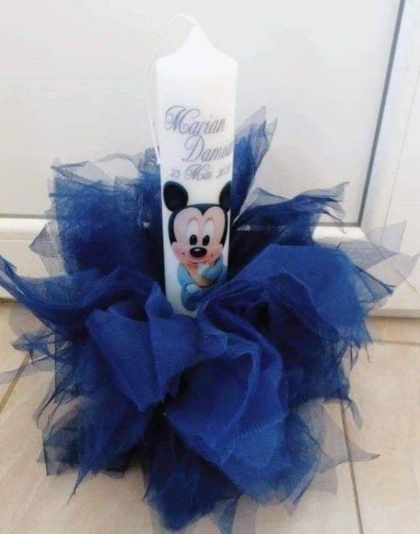 Lumanare BOTEZ,MICKEY MOUSE, Personalizata, 40cm Cu Funda Albastra