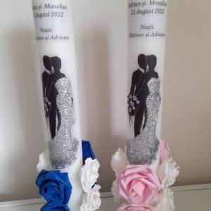 Set 2 Lumânări Clasice pentru Nuntă – Personalizate cu Nume și Dată,40 cm