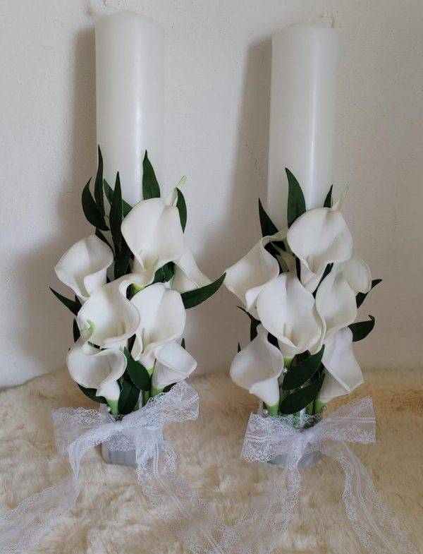Set 2 Lumânări Clasice pentru Nuntă – Cale Albe Artificiale,40 cm!