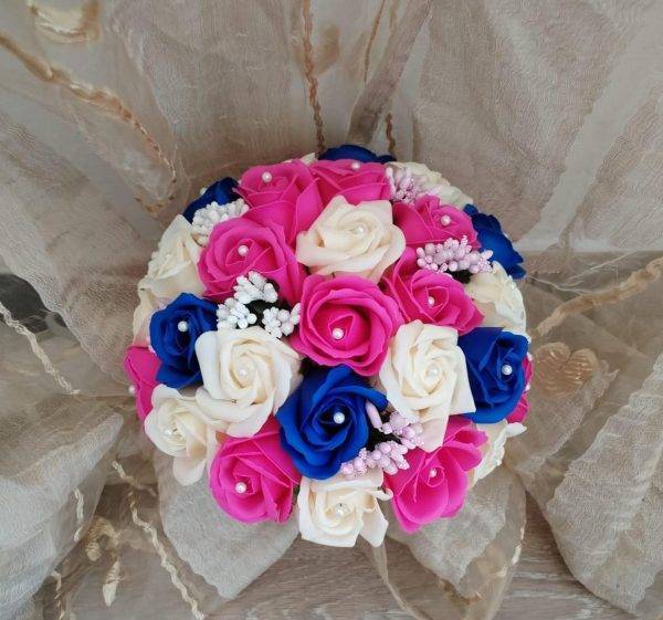 Buchet de Mireasă Mare cu Trandafiri Artificiali si Sapun Diferite Culori,Strasuri si Perle!