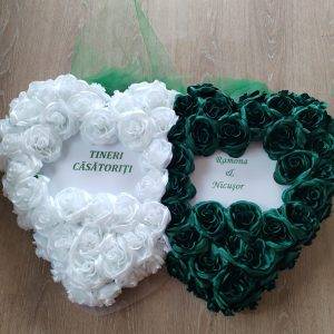 Ornament Masini Inima Dubla Verde cu Alb,80/40 cm