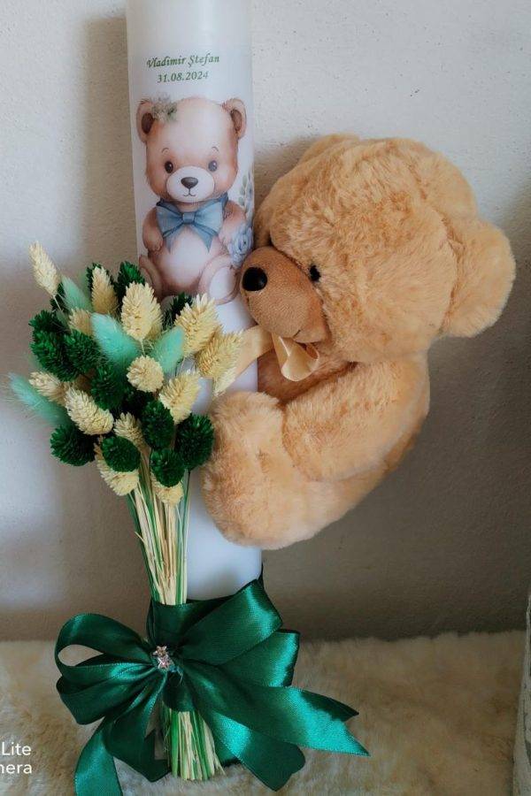 Imagine WhatsApp 2024-09-28 la 08.11.36_54de9fc5 Lumanare BOTEZ,Cu Ursulet, Personalizata, 40cm Cu Flori Uscate