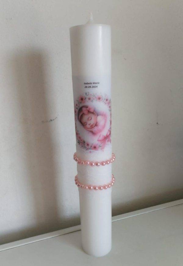 Lumanare BOTEZ,Cu Poza Si Perlute, Personalizata, 40cm!