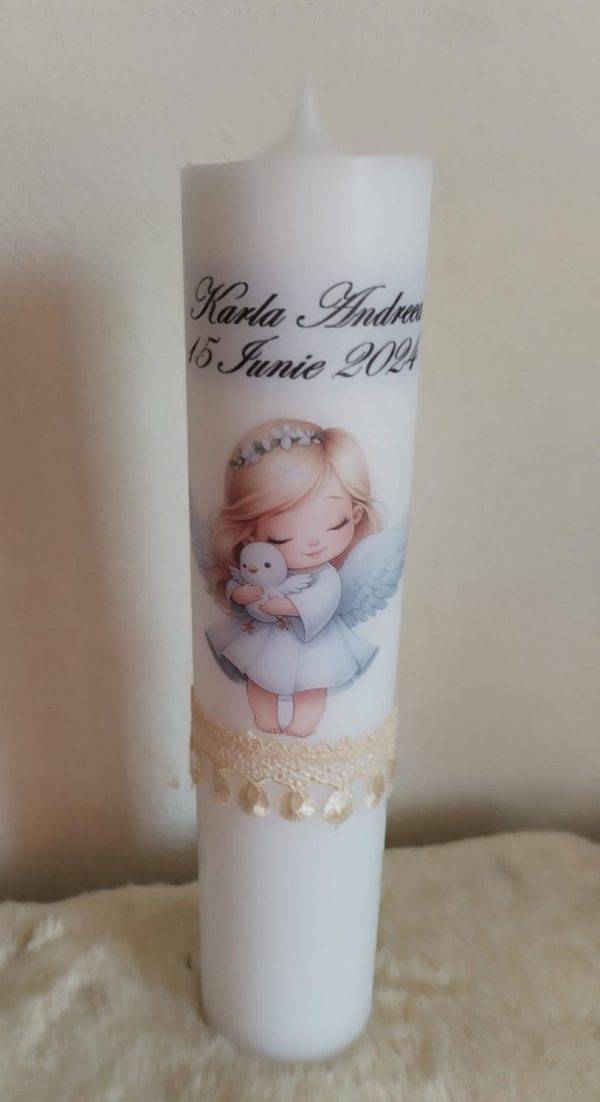 Lumanare BOTEZ,Cu Poza Si Strasuri Roz, Personalizata, 35 cm!
