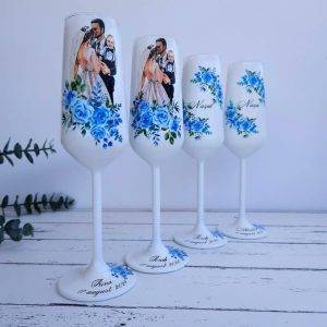 Set 4 pahare, Miri si Nasi, Perfect White and Blue!