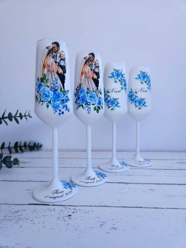 Set 4 pahare, Miri si Nasi, Perfect White and Blue!
