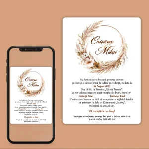 Invitații de Nuntă Digitale, Model cu Flori si Plante(M 320).