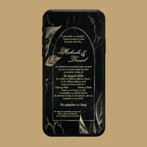 Invitație de Nuntă Digitală – Model Elegant Negru cu Auriu(Model 1).