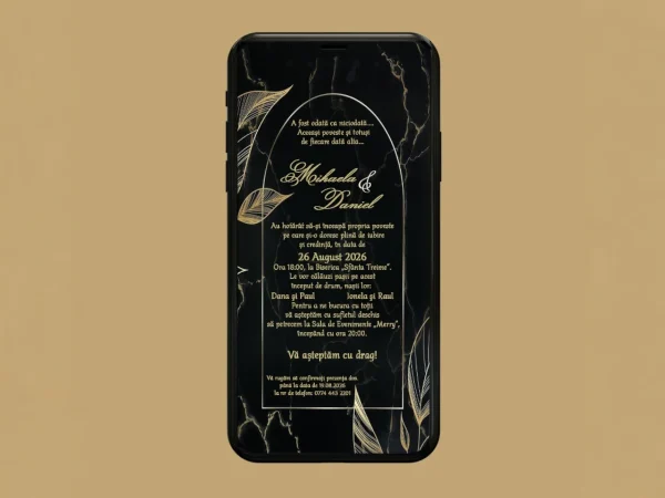 Invitație de Nuntă Digitală – Model Elegant Negru cu Auriu(Model 1).