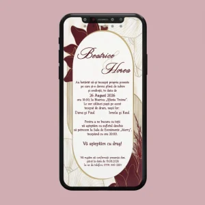 Invitație de Nuntă Digitală – Model Elegant Tenta Visiniu(Model 3).