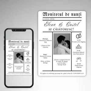 Invitații Digitale de Nuntă Tip Ziar(Model 6).