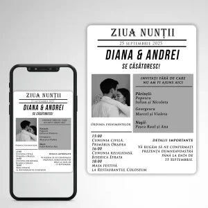 Invitații Digitale de Nuntă Tip Ziar(Model 7).