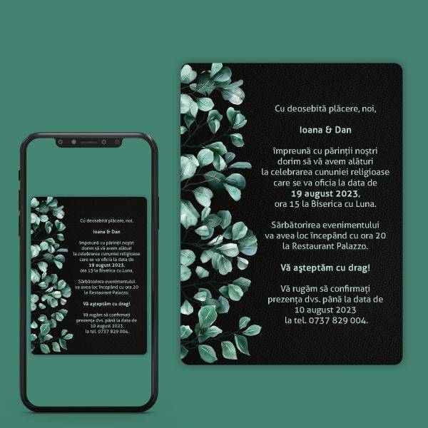 Invitatii de Nunta Digitale cu frunze.