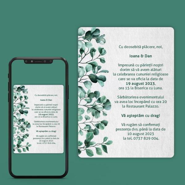 Invitatii de Nunta Digitale cu frunze.