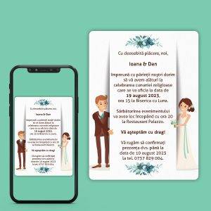 Invitatii de Nunta Digitale cu Mireasa si Mire.