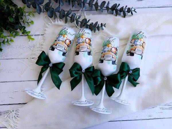 Set 4 Pahare personalizate pentru Botez.