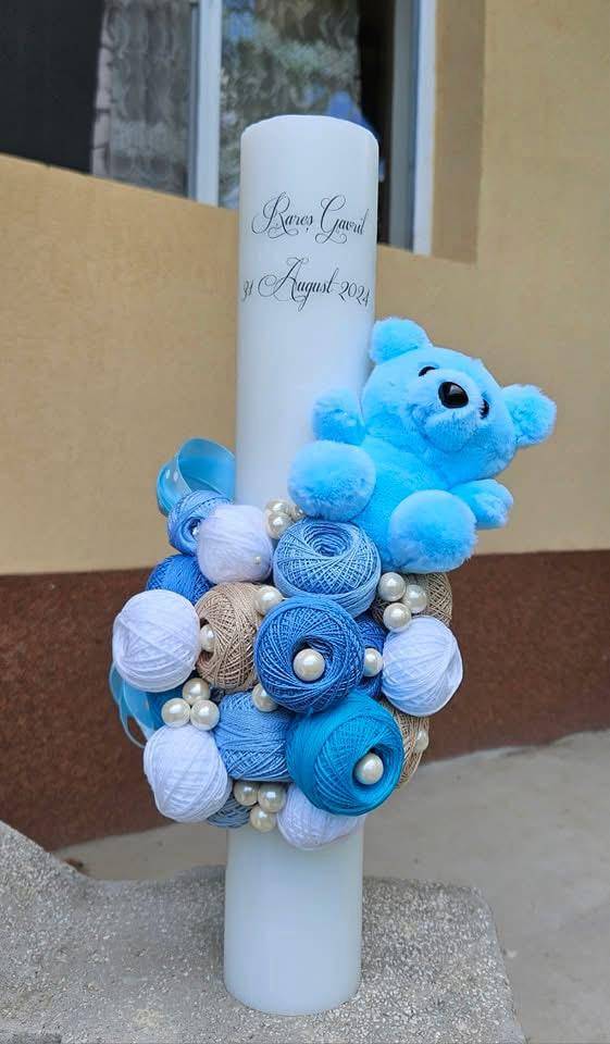 Lumanare BOTEZ,Cu Ursulet, Personalizata, 40cm.
