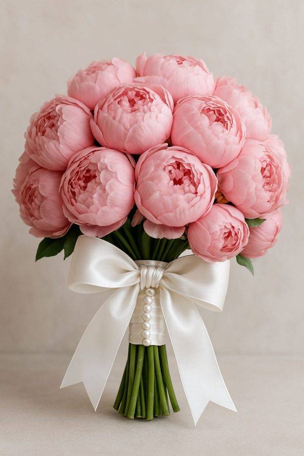 Buchet Mireasa Mare Bujori Artificiali Roz.