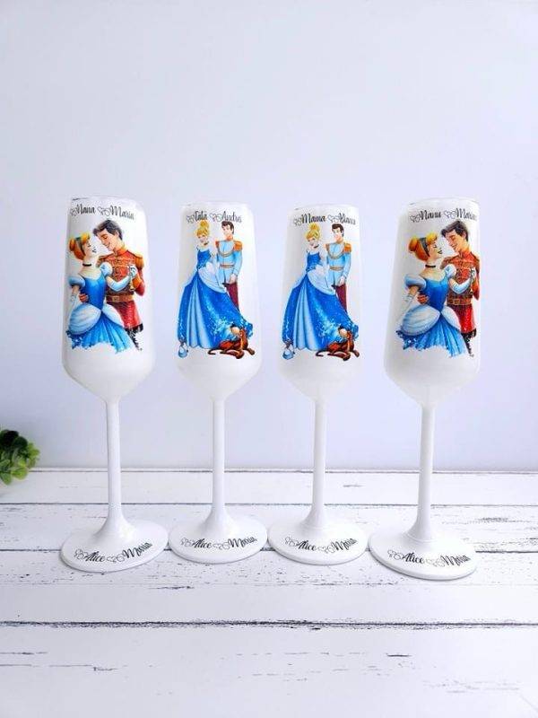 Set 4 Pahare personalizate pentru botez Print si Printesa!
