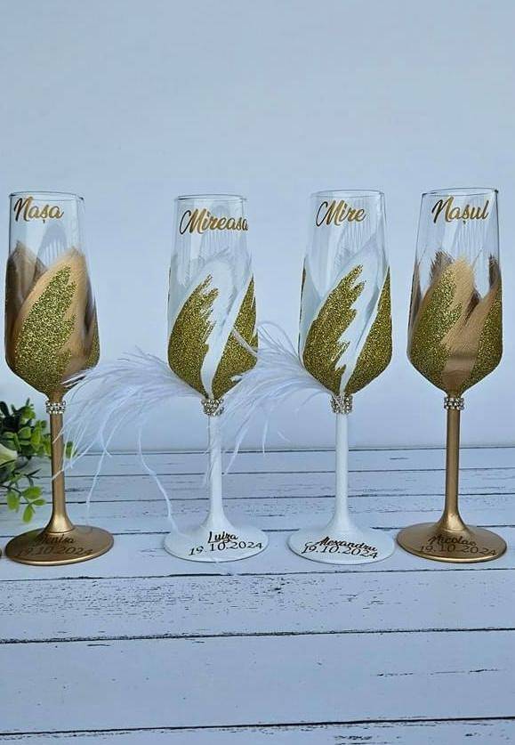 Set 4 pahare, Miri si Nasi, gold, angels!