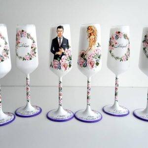 Set 6 pahare, Miri si Nasi cu Motive Florale si Trandafiri!