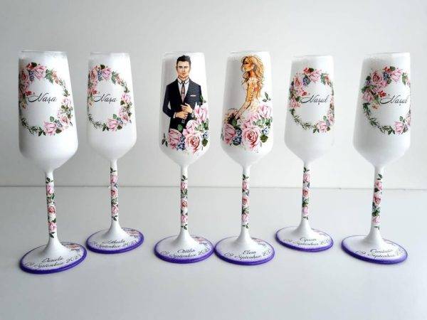 Set 6 pahare, Miri si Nasi cu Motive Florale si Trandafiri!