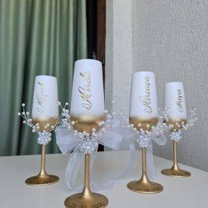 Set 4 pahare, Miri si Nasi cu Perle si Motive de Lux!