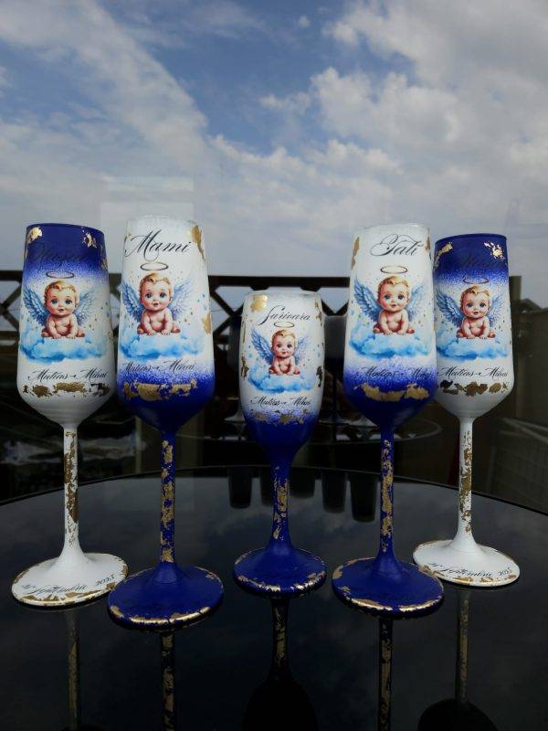 Set 5 Pahare personalizate pentru botez cu bebe ingeras!