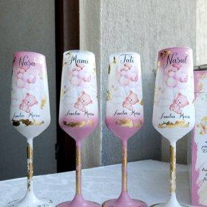 Set 4 Pahare personalizate pentru Botez.