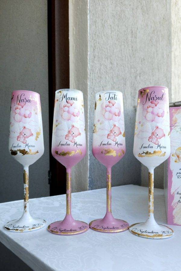 Set 4 Pahare personalizate pentru Botez.