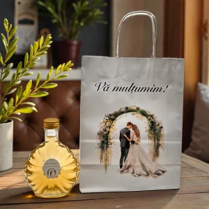 Set Marturii 210: punga+ sticla Ploscuta(200 ml)+capac+eticheta personalizata!