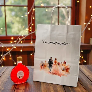 Set Marturii 201: punga+ sticla Ploscuta(100 ml)+capac+eticheta personalizata!