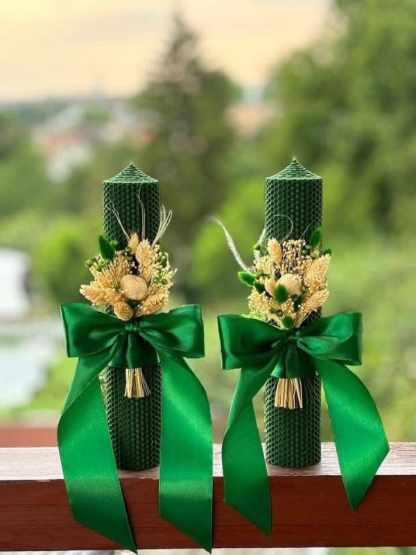 Set Lumanari Nunta Verzi Tip Fagure din Plante Uscate!