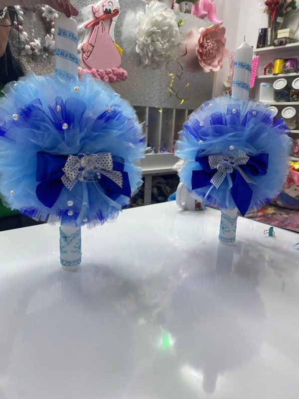Lumanare BOTEZ, Personalizata cu Tul Albastru si Perlute Albe 50cm!{1 BUC)!