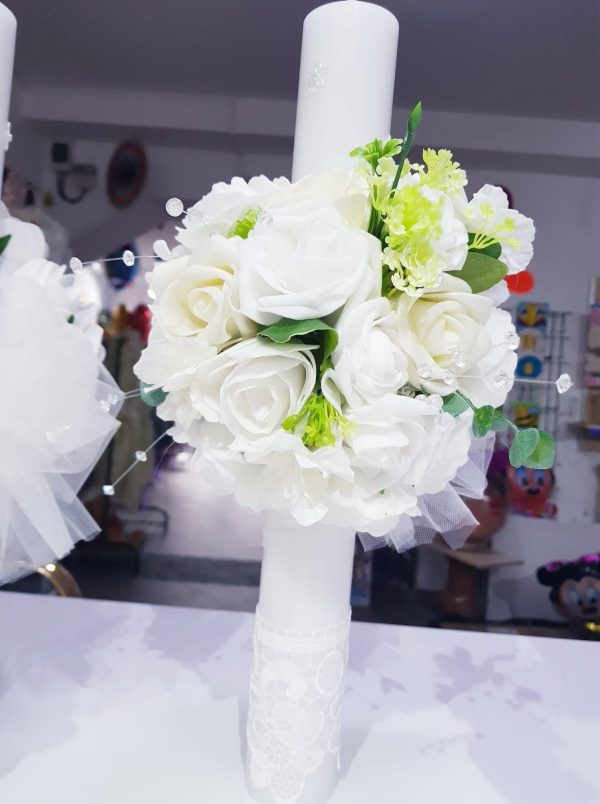 Lumânări Din Flori Artificiale cu Efect 3D din Trandafiri Albi(Set 2 Buc.)!