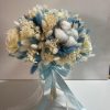 Buchet de Mireasă cu Tranafiri Criogenati Albi si Flori Uscate Baby Blue!